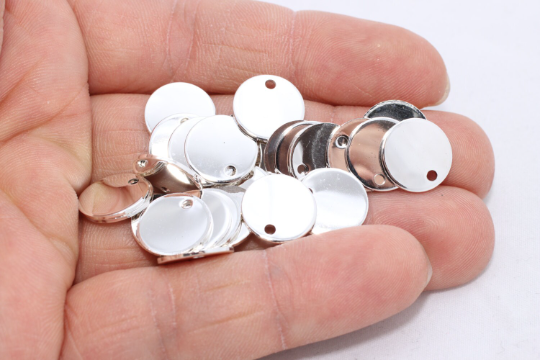 12mm Silver Plated Round Charms, Round Disc, stamped ALS34