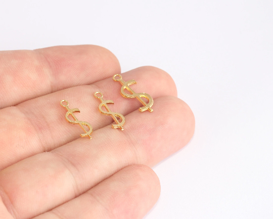 6x17mm 24 Ayar Parlak Altın Dolar Takıları, Dolar Sembolü Boncukları, SLM715