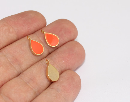 8x13mm 24k Shiny Gold Drop Charms, Orangei, Enamel , FNL189