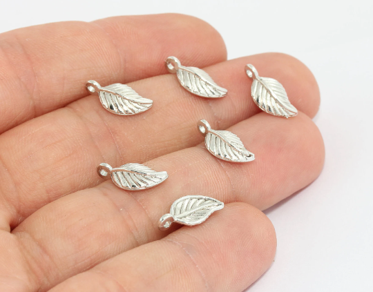 7x14 mm Rodyum Kaplama Yaprak Kolye, Yaprak Kolye, Küçük Yaprak, MTE528