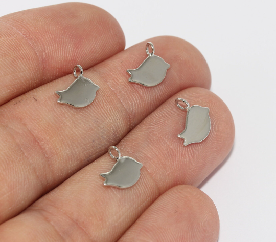 9x10mm Rodyum Kaplama Kuş, Kuş Süsü, Küçük Kuş, Pirinç MTE408