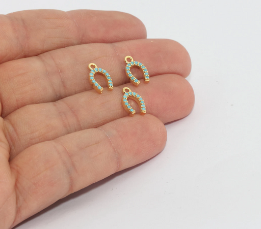 Shiny Gold Cz Horseshoe Charms