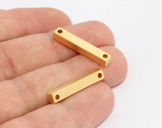 4x25mm 24k Shiny Gold Bar, Solid Brass Bar, Two Hole Bar,  MTE659