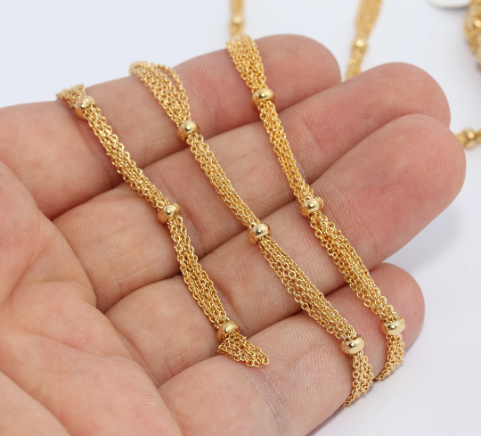 24k Shiny Gold Satellite Chains, Curb Chain, Ball Chains, BXB131