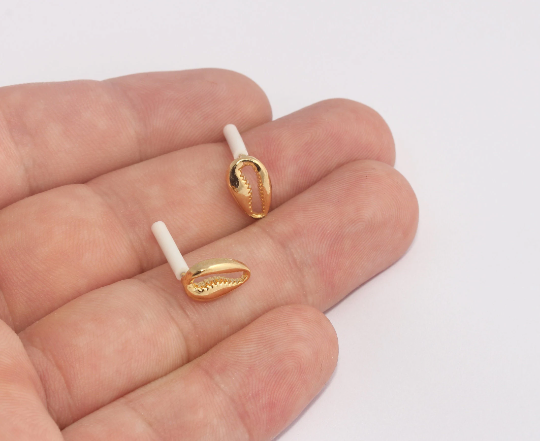 7x12mm 24k Shiny Gold Stud Earrings, Cowrie Shell Studs, SLM372