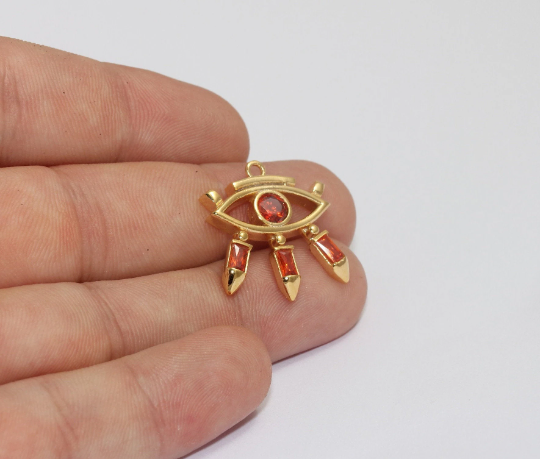 23x25mm 24k Shiny Gold Evil Eye, Micro Pave Evil Eye , MLS357
