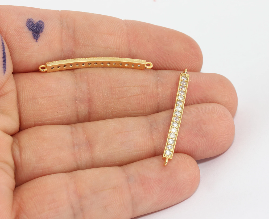 3x35mm 24k Shiny Gold Bracelet Bar, CZ Bar Bracelet, ZRCN810