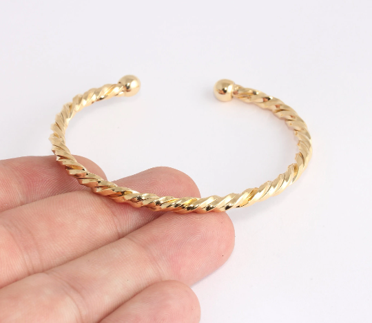 4mm 24k Shiny Gold Round Wire Bracelet, Open, Bracelet, CHK663-2
