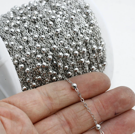 Catena satellitare color argento da 3 mm, catene a sfere saldate, catene a perline, BXB132