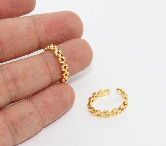 17mm 24k Shiny Gold Gear Rings, Adjustable Ring Settings, CR182