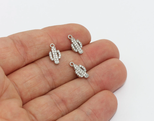 6x12mm Rhodium Plated Cactus Charm, Necklace Charm, MTE151
