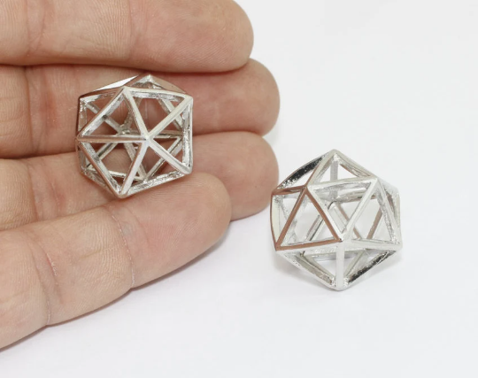 21 mm Gümüş Kaplama Açık Küp Charm, 3D Küp Charmlar, CR197