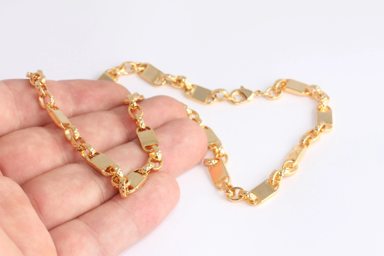 17" 24k Shiny Gold Bar Necklace, Ready Made Necklace, CHK680