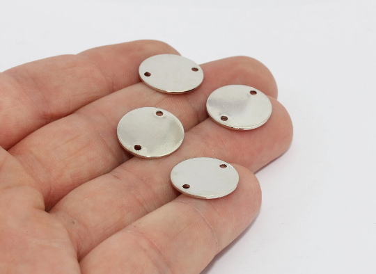 16mm Silver Plated Round Charms, Two Hole Round Disc, MTE1014