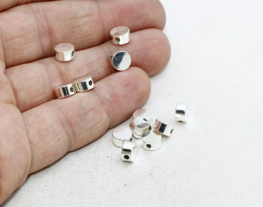 7 mm Gümüş Kaplama Yuvarlak Disk, Rodyum Kaplama Yuvarlak Boncuklar, BLS64