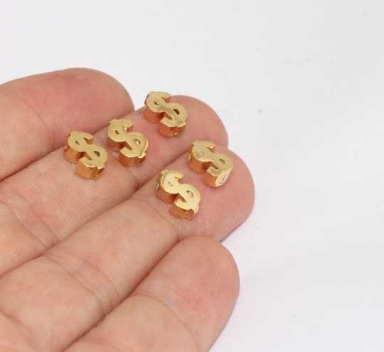 Ciondoli a forma di dollaro in oro lucido 24k da 6x10 mm, simbolo del dollaro, lettera MTE385