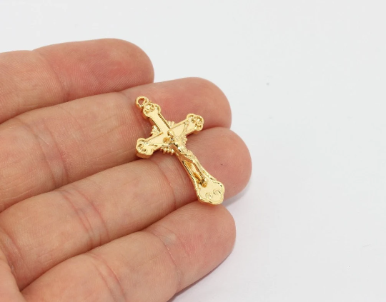 Ciondolo a forma di croce in oro lucido 24k da 19x31 mm, croce, collane, MTE1193
