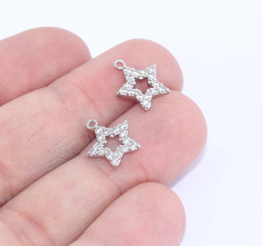 11x12mm Silver Plated Star Charms, Cubic Zirconia Star, ZRCN781