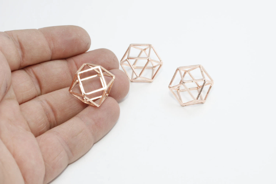 17 mm Gül Altın Açık Küp Charm, 3D Küp Charmlar, CHK30