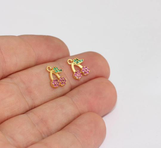 8x10mm 24k Shiny Gold Pave Cherry, Cherry Charms, Multi MLS70
