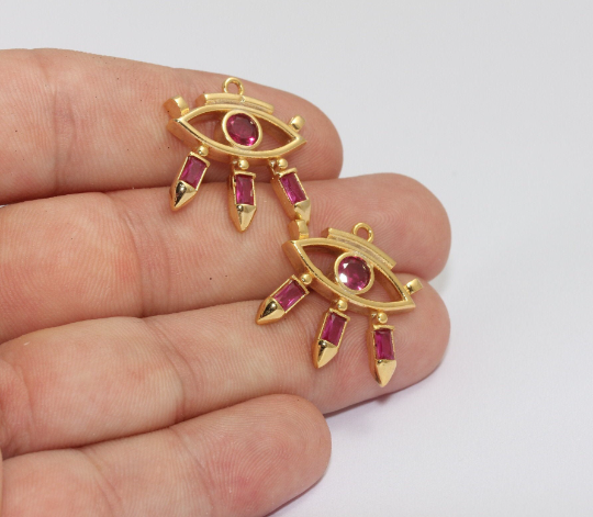 23x25mm 24k Shiny Gold Evil Eye, Micro Pave Evil Eye , Gold MLS351
