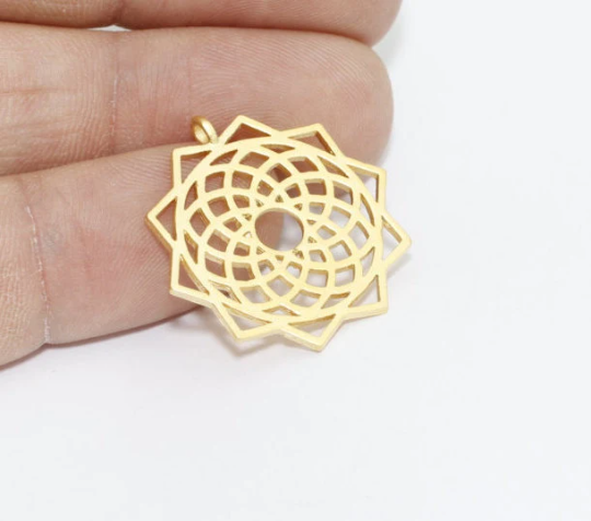 25x28mm 24k Matt Gold Chakra Charms, Chakra Pendant, BRT654
