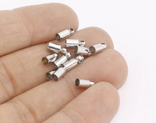 4x8mm Rhodium Bead Caps, Inner Size 3,5mm, Cord End, AE192