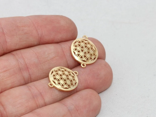 15x19mm 24 ayar Parlak Altın Yaşam Çiçeği, Altın Tılsım, MTE1060