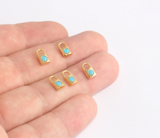 5x9mm 24k Shiny Gold Lock Charms, Micro Pave Mini Lock SLM536