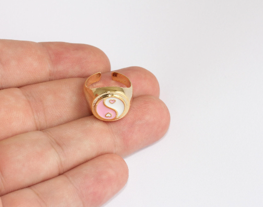 16-17mm 24k Shiny Gold Rings, Enamel Yin Yang Rings,Gold SLM121