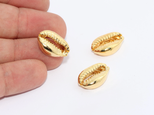 12x18mm 24k Shiny Gold Plated Cowrie, Cowrie Charms, BRT123