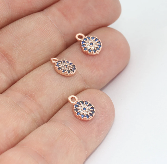 7x10mm Rose Gold Evil Eye, Micro Pave Charms, CZ Evil Eye, ZRCN786