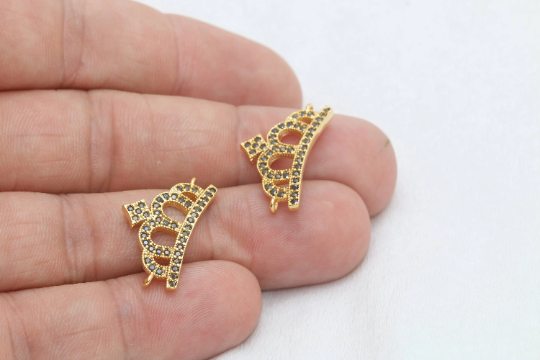 13x22mm 24k Shiny Gold Crown Charms, Micro Pave , ZRCN591