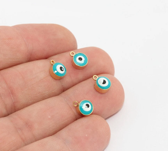 6x8mm 24 Ayar Parlak Altın Nazar Boncuğu, Nazar Boncukları, Damla MTE1079