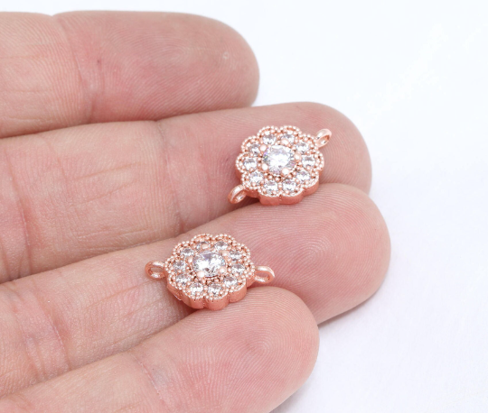 11x17mm Gül Altın Takılar, Mikro Taşlı Çiçek Takıları, ZRCN555