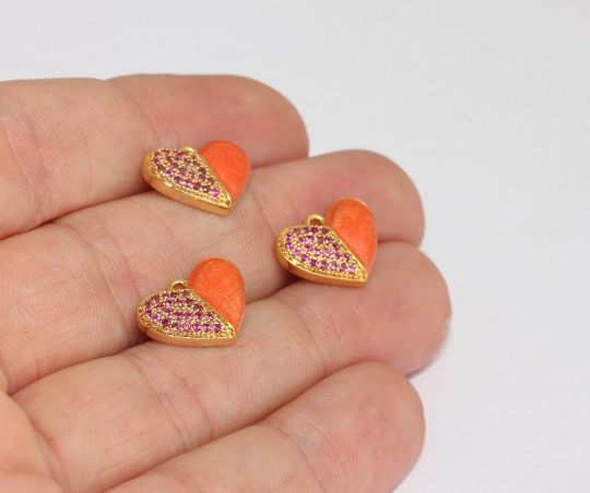 11x15mm 24 Ayar Parlak Altın Kalp Takılar, Mikro Döşeme Kalp, MLS134