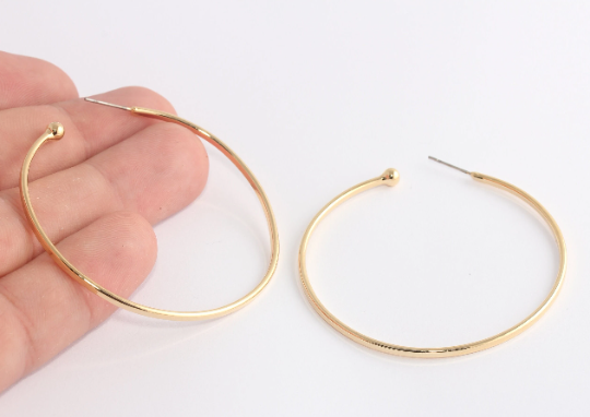 55mm 24k Shiny Gold Hoop Earrings, Large Hoop Earrings, CHK665-1