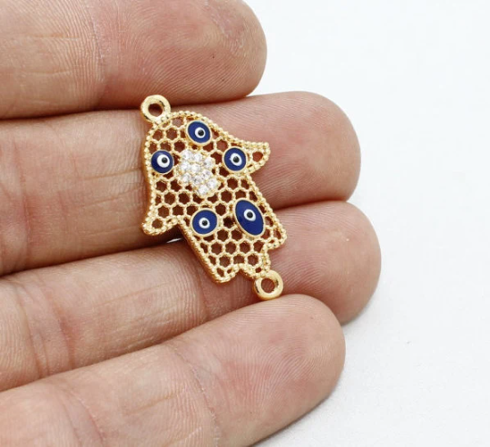 21x30mm 24k Shiny Gold Hamsa, Micro Pave Hamsa , ZRCN55