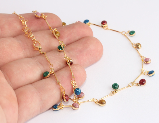 18'' + 2'' 24k Shiny Gold Necklace, Mixed Color Rosary , CHK722-1