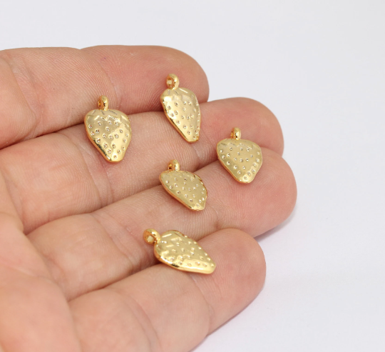 8x15mm 24k Shiny Gold Strawberry Charms , Fruit MLS73