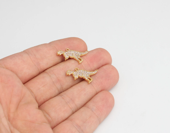 16x20mm 24k Parlak Altın Dinozor Tılsımı, Mikro Döşeme, MLS26