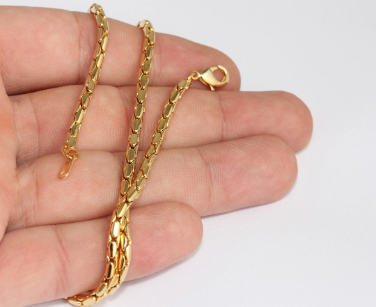 17" 3mm 24k Shiny Gold Snake Necklace, Finished Snake, CHK553-1