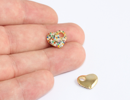 12x14mm 24k Shiny Gold Heart Charms, Micro Pave Heart, MLS723