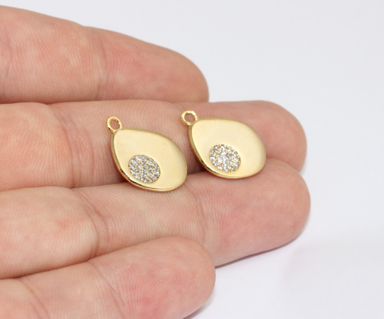 15x20mm 24k Shiny Gold Drop Charms, Micro Pave Charms, MLS536