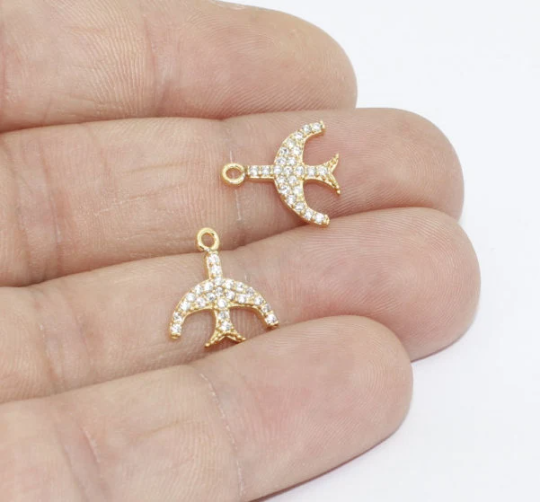 13mm 24k Shiny Gold Bird Charms, Micro Pave Dragonfly, ZRCN405