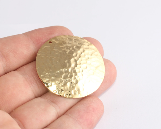 40mm 24k Shiny Gold Hammered Medallion, Gold Medallion Charms, XP298