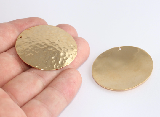40mm 24k Shiny Gold Hammered Medallion, Gold Medallion Charms, XP298