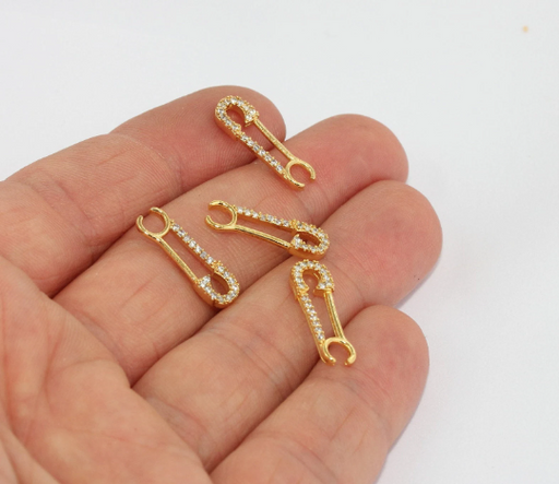 Shiny Gold Plated Cz Safety Pin Charm