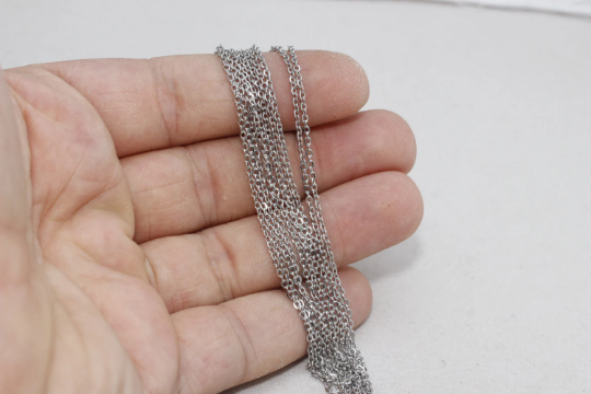 Stainless steel chains, box chains, rolo chains, Rhodium, BXB130