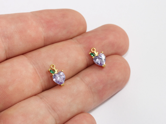 6x11mm 24k Shiny Gold Strawberry, CZ Strawberry Charms, MLS1092